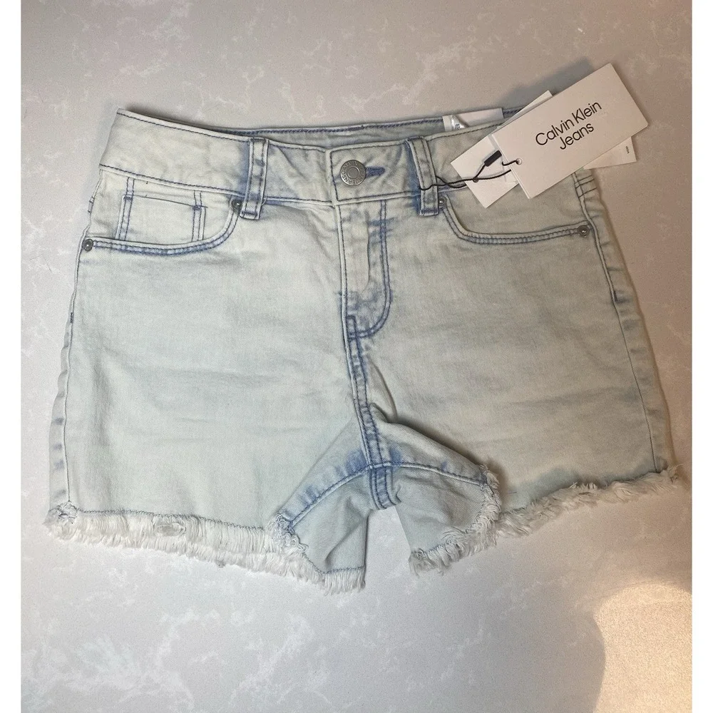 Calvin Klein Jeans Shorts Kids 8 Light Blue NWT Mid Rise Boyfriend Frayed Hem